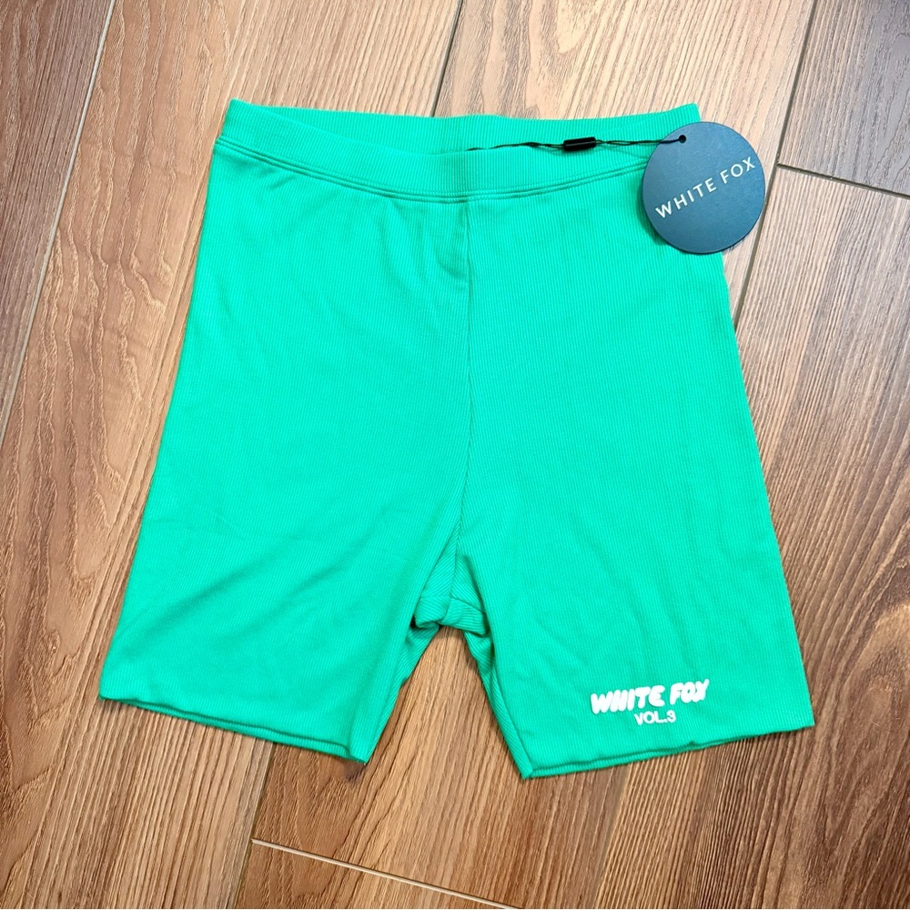 White Fox Green Ribbed Bike Shorts